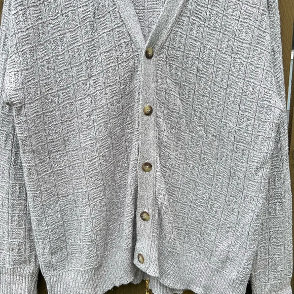 Trader Bay 100% Cotton Beige Patterned Cardigan Sweater Size Medium Made in USA - Picture 3 of 4